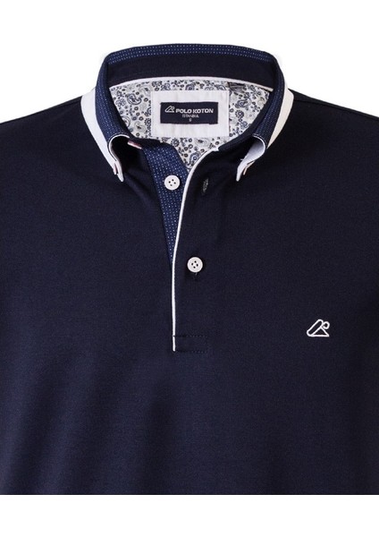 Lacivert Erkek Polo Yaka Kısa Kollu T-Shirt – Beyaz Detaylı Şık Tasarım fırsatları