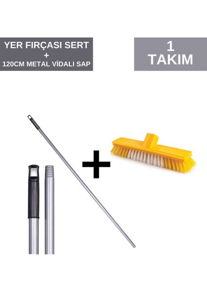 Sert yüzey temizleme fırçası ve 120 cm uzun vidalı sap seti, dayanıklı ve kullanışlı.