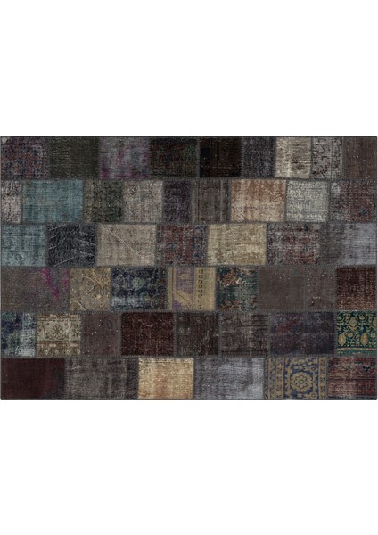 Kahverengi-Vizon Doğal Dokuma Patchwork Halı