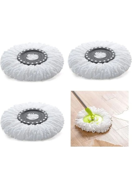 3'lü Mikrofiber Dönüşlü Mop Bezi Seti, Yedek, Pratik Temizlik Malzemesi