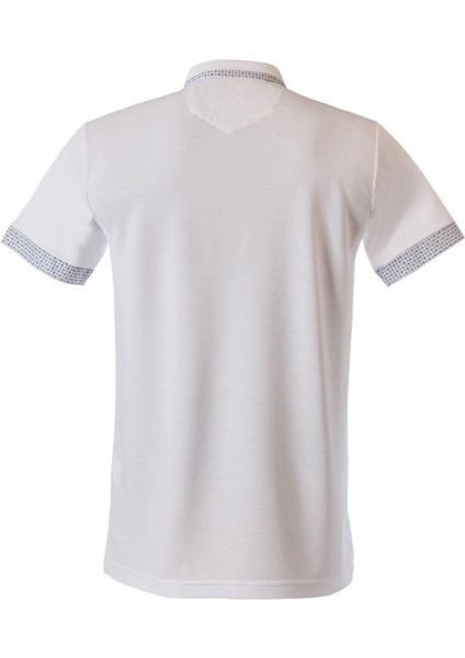 Beyaz Erkek Polo Yakalı Kısa Kol Patletli T-Shirt – Desenli Modern Tasarım fiyatları