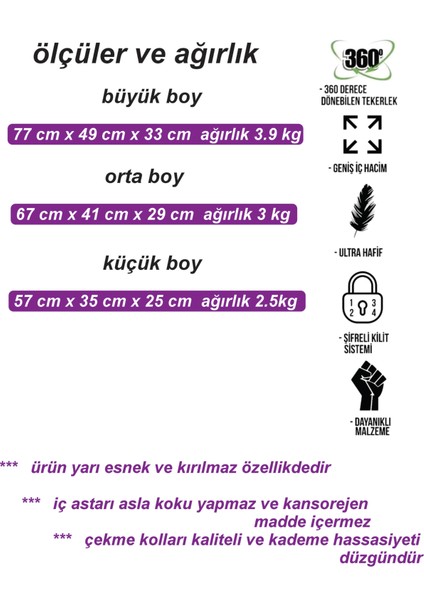 Kırılmaz Abs 3 Lü Valiz Seti Büyük Orta ve Küçük Boy modelleri