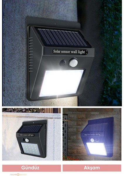 20 Ledli Hareket Sensörlü Aplik Güneş Enerjili Şarj Olabilen Bahçe Aydınlatma Lambası Dışmekan