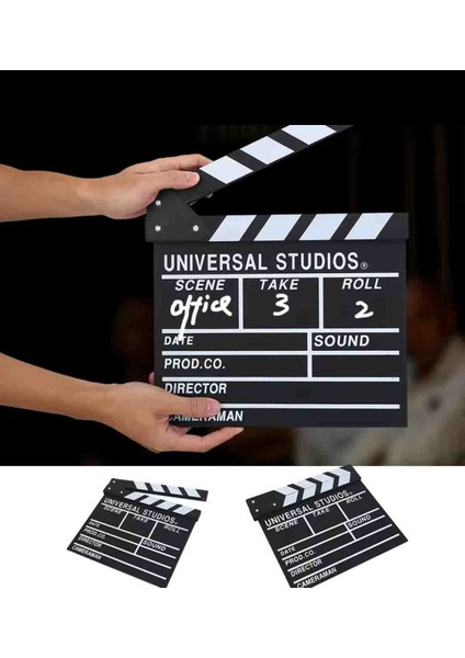 Dekoratif Sinema Klaket – Ahşap Film Seti Aksesuarı & Masa Üzeri Clapperboard Yazı Yazılabilir Stand