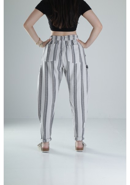 Çizgili Desenli Keten Hazer Pantolon fırsatları