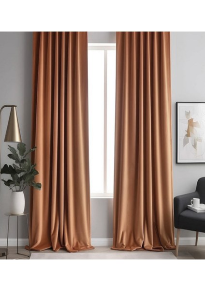 Düz Keten Fon Perde -Pilesiz - Tek Kanat - Turuncu - TR16