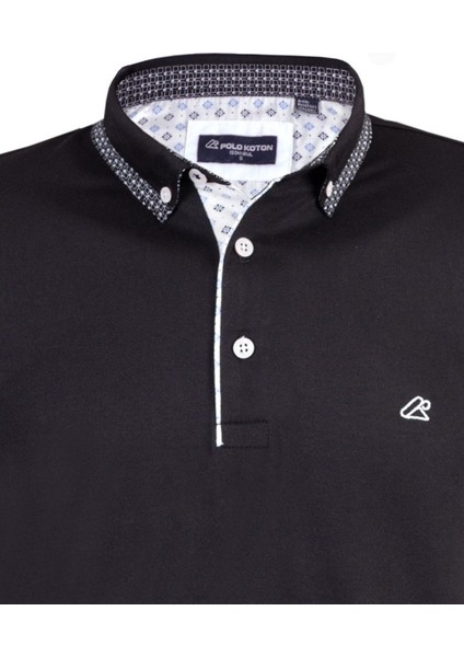 Siyah Erkek Polo Yakalı Kısa Kol Patletli T-Shirt – Desenli Şık Model fiyatları