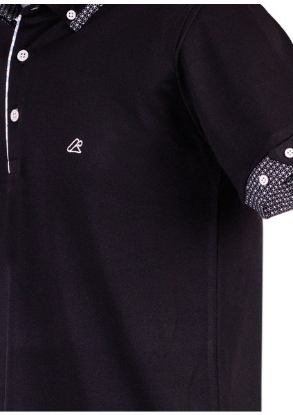 Siyah Erkek Polo Yakalı Kısa Kol Patletli T-Shirt – Desenli Şık Model modelleri