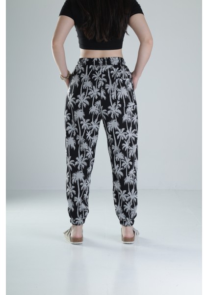 Siyah Palmiye Desenli Pileli Jogger fırsatları