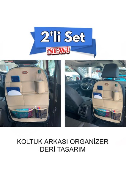 volvo 480 Uyumlu Deri Koltuk Arkası Organizer 2'li Set Düzenleyici Bej Autogoodstore