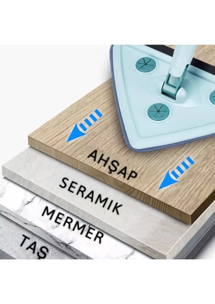 4 Bezli Üçgen Mop Cam Parke Fayans Temizleme Mikrofiber Teleskopik Sap