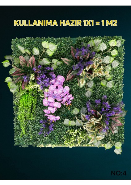 1 M2 Hazır Dikey Bahçe Duvar Dekorasyon Paneli Şimşir Panel Yapay Çiçek 1x1 Metre Model:4
