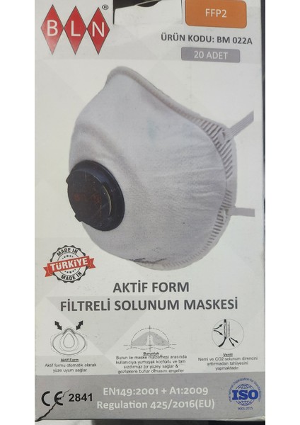Bln Toz Maskesi.sisMaskesi Ffp2 Konik Ventilli Toz Maskesi.kimyasal maske.asit Gaz ve Sis Maskesi. (20 Adet) indirimleri