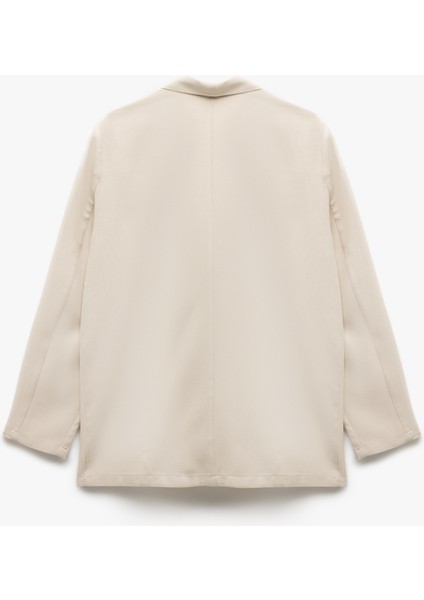 Yeni Sezon Uzun Kollu Cepli Keten Karışımlı Kruvaze Oversize Blazer Ceket fırsatları