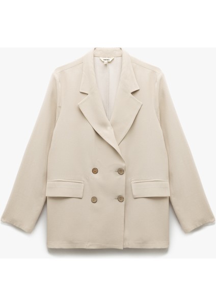 Yeni Sezon Uzun Kollu Cepli Keten Karışımlı Kruvaze Oversize Blazer Ceket modelleri