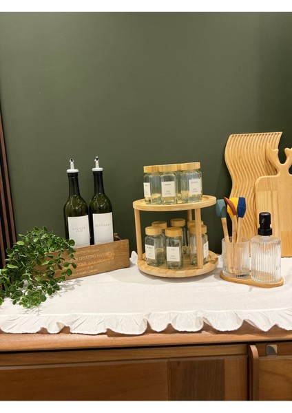 12'li Bambu Baharatlık Seti, Kapaklı, Döner, 200 ml, Çok Amaçlı, Şık ve Pratik kullanım