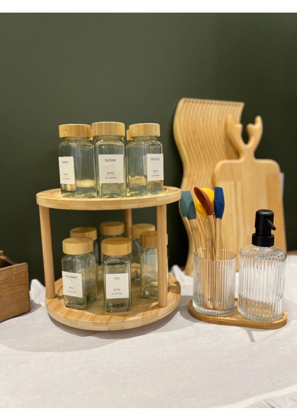 12'li Bambu Baharatlık Seti, Kapaklı, Döner, 200 ml, Çok Amaçlı, Şık ve Pratik kullanım indirimleri