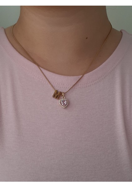 Gold Pembe Kalpli M Harfli Çelik Kolye fiyatları