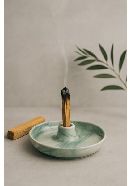 Yeşil Mermer Desenli Seramik Tütsülük | Green Marble Pattern Holder | Palo Santo, Sandal, Öd fiyatları