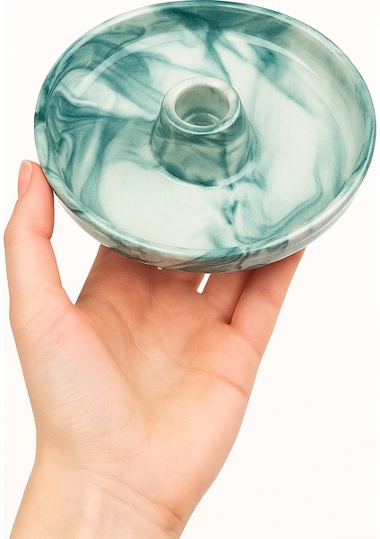 Yeşil Mermer Desenli Seramik Tütsülük | Green Marble Pattern Holder | Palo Santo, Sandal, Öd fırsatları