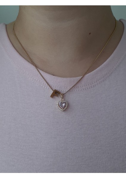 Gold Pembe Kalpli F Harfli Çelik Kolye fiyatları