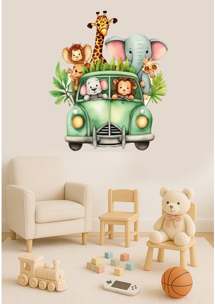 Safari Temalı Duvar Stickerı - Hayvanlarla Macera Başlıyor