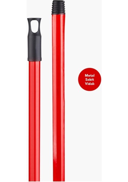 Metal Vidalı Fırça & Çekçek Sapı Kırmızı 110 cm