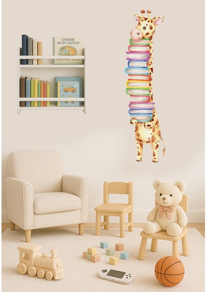 Kitap Kurdu Zürafa Duvar Stickerı – Okuma Sevgisiyle Büyüsün!
