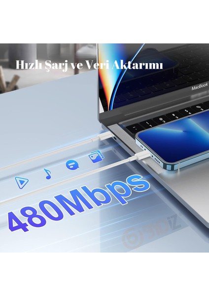 iPhone Için Typ-C To Lightning Hızlı Şarj Kablosu – 1m | Apple Uyumlu, Pd Güç Aktarımı Destekli