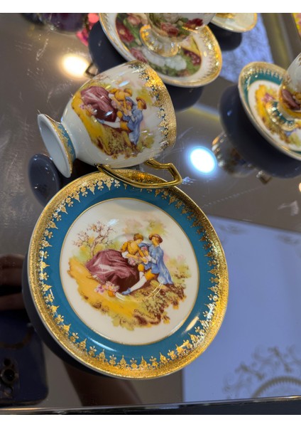 Esterhomedecor 6 Kişilik Porselen Kahve Fincan Takımı Markizli Fincan