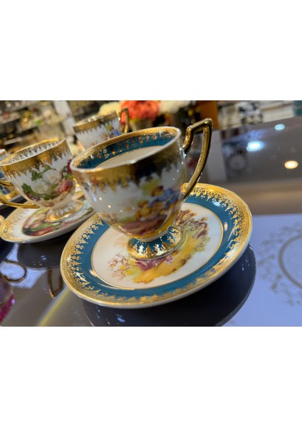 Esterhomedecor 6 Kişilik Porselen Kahve Fincan Takımı Markizli Fincan