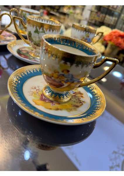 Esterhomedecor 6 Kişilik Porselen Kahve Fincan Takımı Markizli Fincan