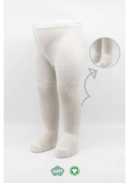 Tekli Zikzak Kabartma Penye Külotlu Çorap BS50108 Ekru