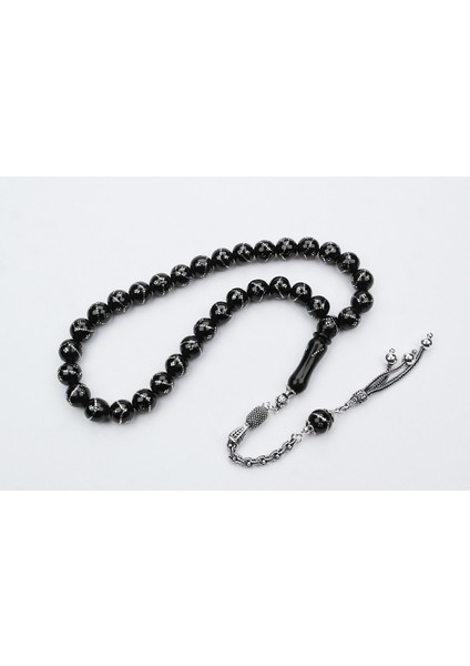 Oltu Taşı Küre Tek Zikzak Dörtlü Baklava Işlemeli Tespih