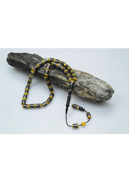 Oltu Taşı ve Sarı Galalith Örgü Işleme Tespih fiyatları