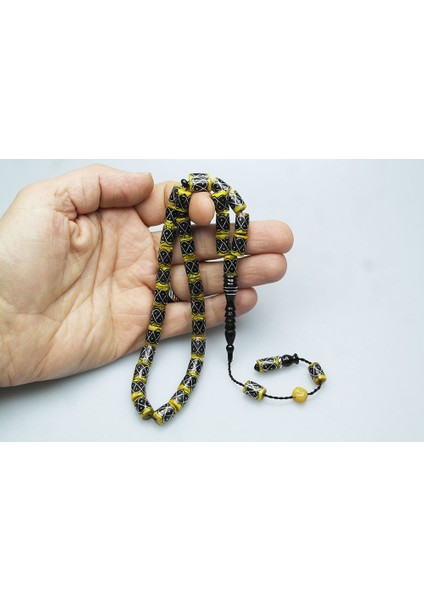 Oltu Taşı ve Sarı Galalith Örgü Işleme Tespih modelleri