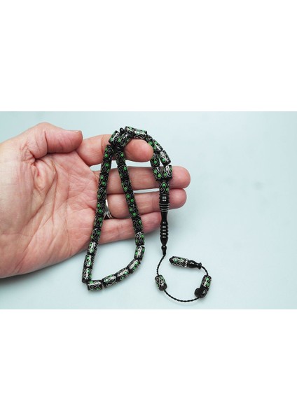 Oltu Taşı Yeşil Örgü Işlemeli Tespih modelleri