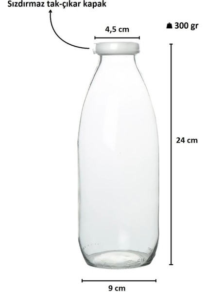 2 Adet 1 Litre Şeffaf Sürahi Süt, Ayran, Su, Limonata, Meşrubat Şişesi Plastik Kapaklı Cam Şişe