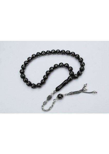 Oltu Taşı Küre Model Tek Zikzak Dokuzlu Baklava Işlemeli Tespih