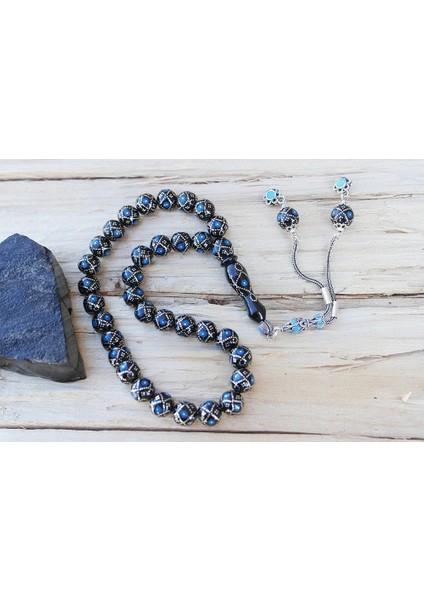 Oltu Taşı Küre Fiyonk Mavi Işlemeli Tespih fiyatları