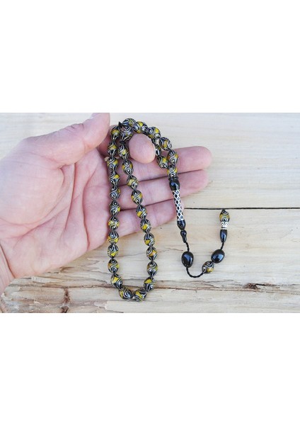 Oltu Taşı ve Sarı Galalith Çeşmi Damla Işleme Tespih modelleri