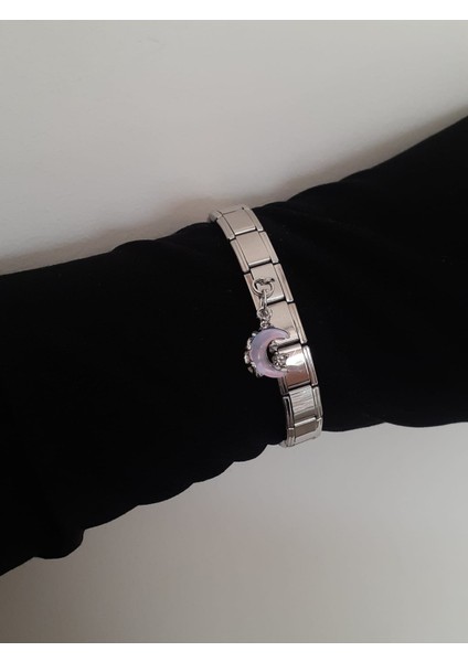 Hologramlı Ay Figürlü Çelik Italyan Charm Bileklik