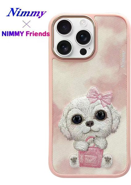 iPhone 16 Pro Max Uyumlu 3D Göz Pembe Köpek Gerçek Nakış İşlemeli Kabartmalı New Big Eyes Kılıf