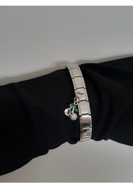 Kiraz Figürlü Çelik Italyan Charm Bileklik