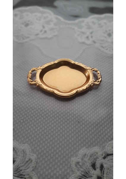 2'li ÇELİK Dekoratif Gold Kaplama Makaronluk Kahve Yanı Sunumluk Lokumluk Kare 10 x 8