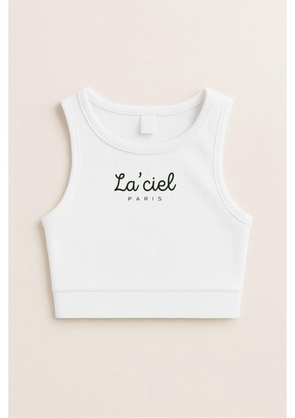 Kız Çocuk Pamuklu La'ciel Yazılı Ribana Atlet Crop Top - Yazlık Basic Tasarım