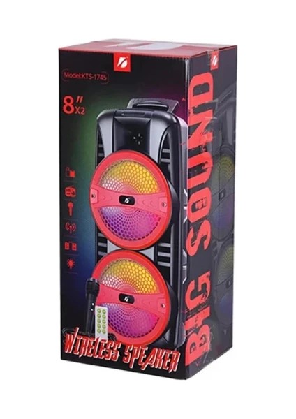 Brk Teknoloji Kts-1745 8 Inch*Kablosuz Taşınabilir Açık Hoparlör Çift 8 Inç Kablolu Mikrofon İle Fm Radyo Usb Tf Kartı Tws Mp3 Müzik Oyuncu
