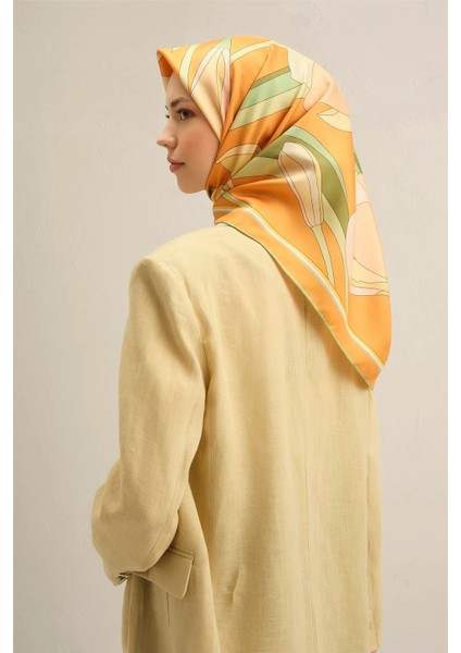 Çiçek Desenli Saf Ipek Sura Eşarp -9302D - 50