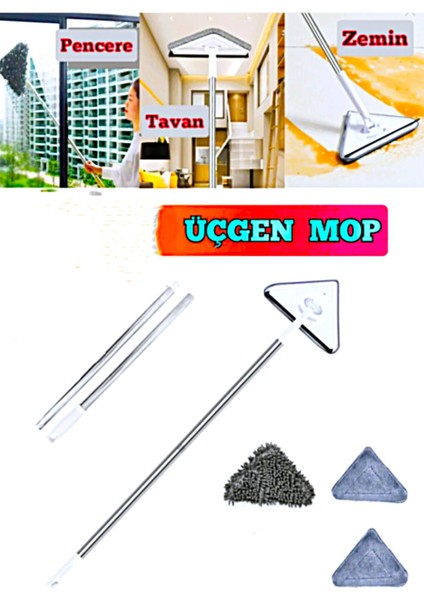 3 Bezli Üçgen Cam Silme Aparatı Silecek Şönil Bezli Yer Duvar Cam