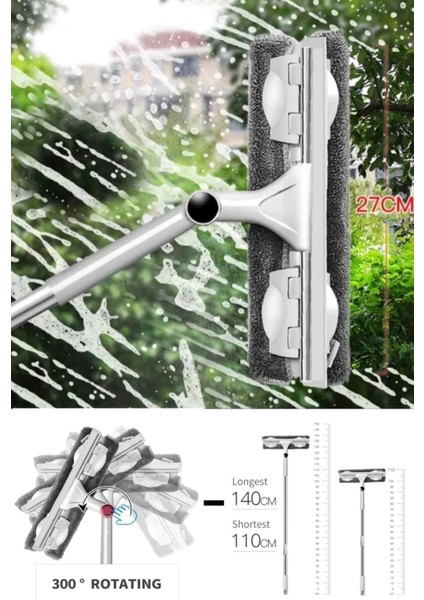 Yedek Bezli Teleskopik Cam Silecek ve Cam Mopu, Pratik ve Şık Tasarım